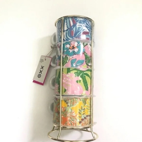 Lilly Pulitzer x Target Anniversary Set of 4 Porcelain Stacking Cups & Stand - Picture 3 of 5